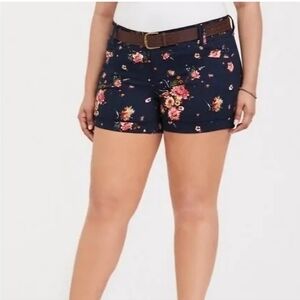 Torrid Navy Floral Sateen Cuffed Shorts 24